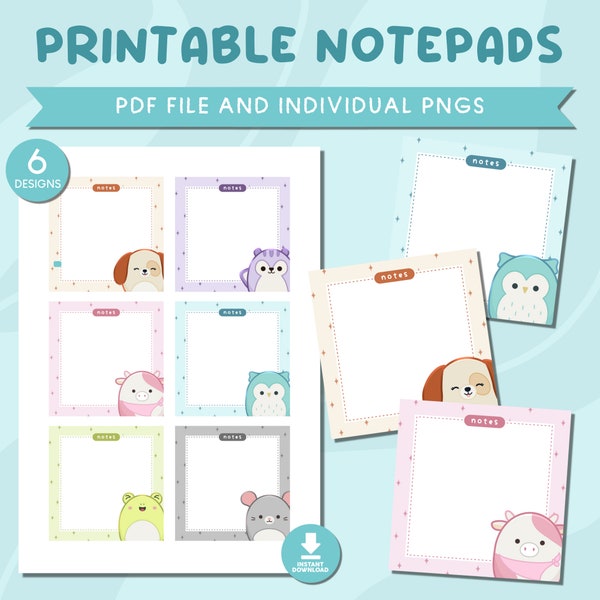 Squishmallows Notepad Printable Cute Squishmallows Memo Sheet Digital Animal Art Memo Pad Cute Printable Stationery Instant Download