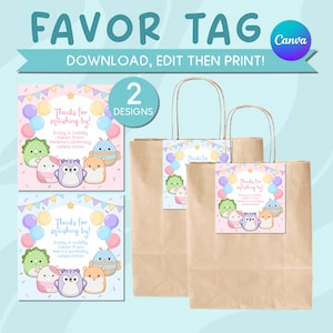 Squishmallows Party Favor Tags Square Printable Squishmallows Party Decorations Printable Squishmallows Gift Thank You Tag Instant Download