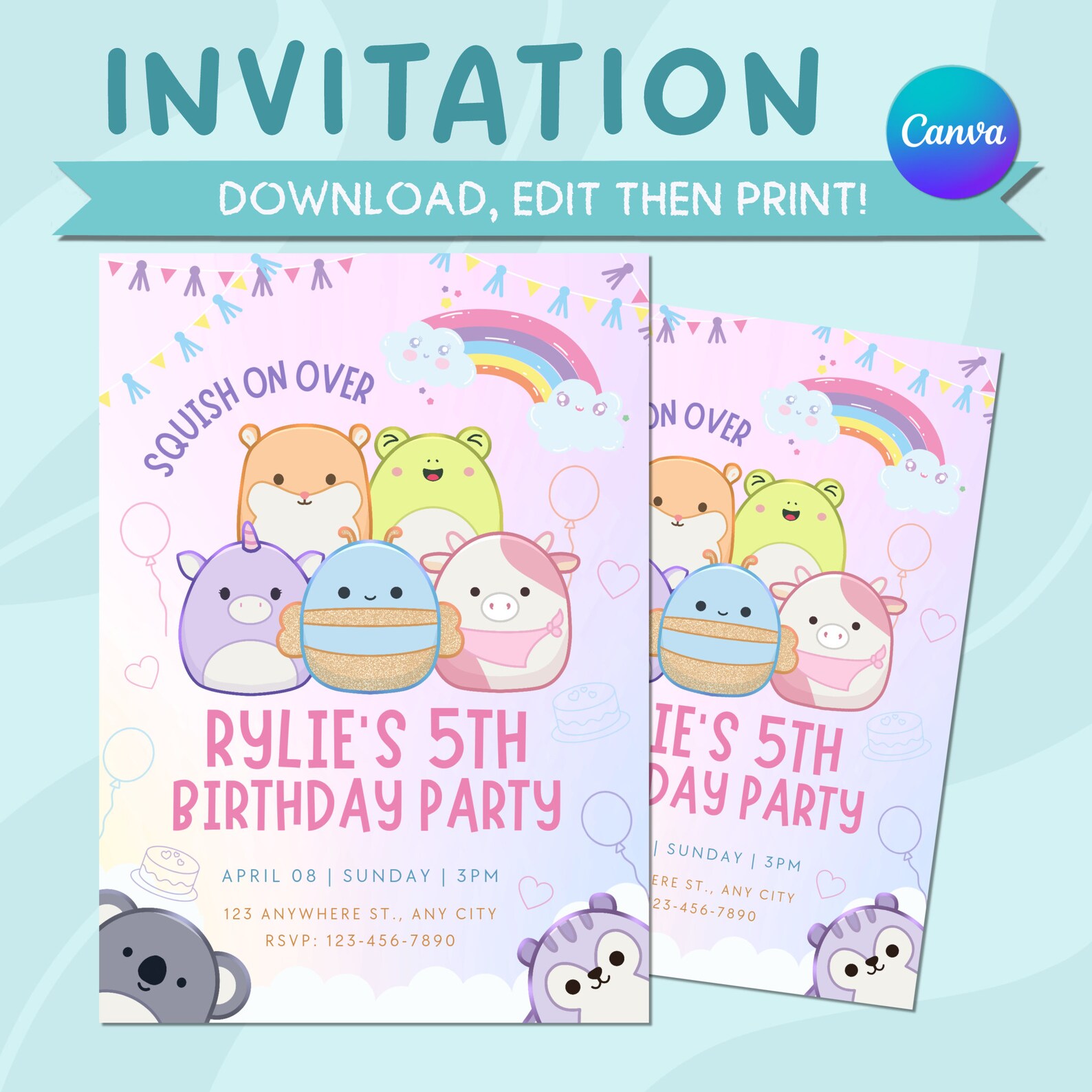 Squishmallows Birthday Invitation Editable Template Squishmallows ...