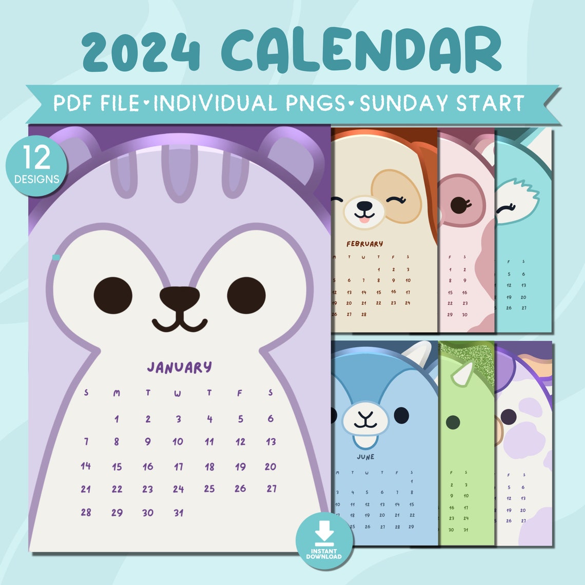 Squishmallows 2024 Monthly Calendar Printable Cute Calendar