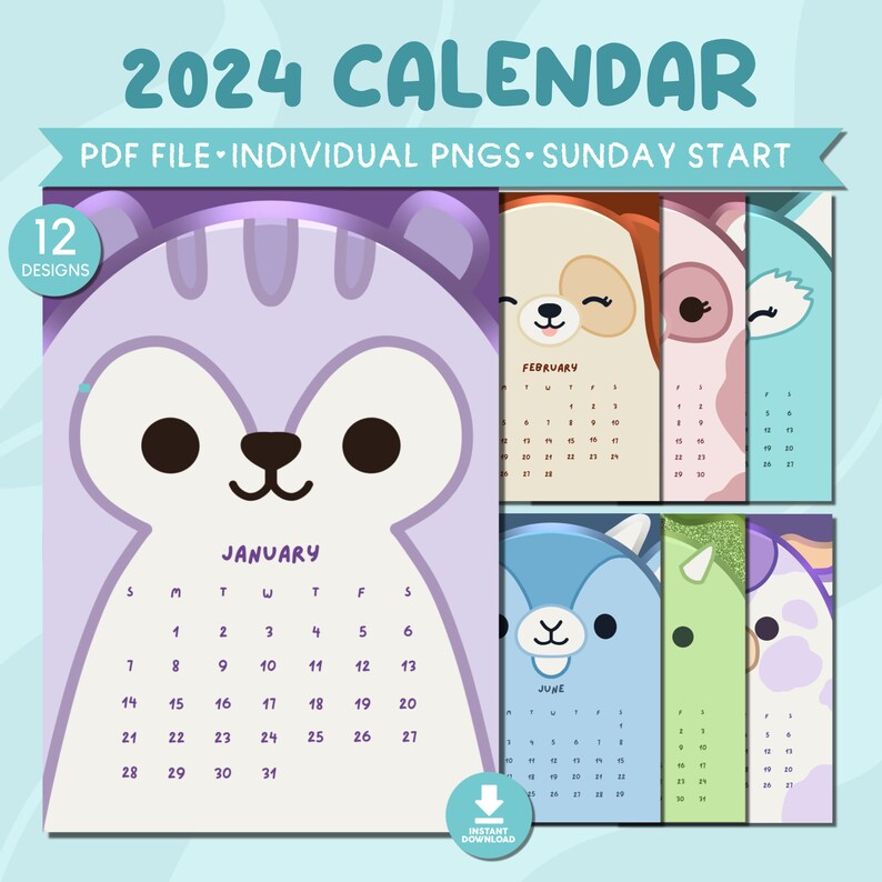 Squishmallows 2024 Monthly Calendar Printable Cute Calendar