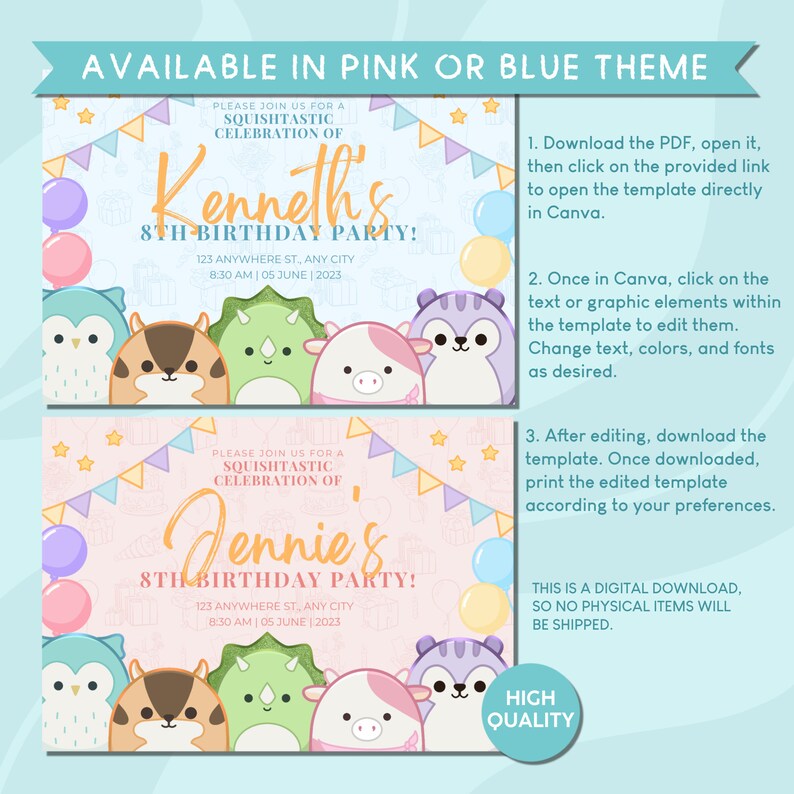 Printable Squishmallows Birthday Invitation Card Editable Template ...