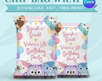 Squishmallows Chip Bag Wrapper Template Squishmallows Birthday Party Favor Template Squishmallows Chip Bag Label Template Digital Download