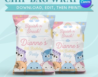 Squishmallows Chip Bag Wrapper Template Squishmallows Birthday Party Favor Template Squishmallows Chip Bag Label Template Digital Download