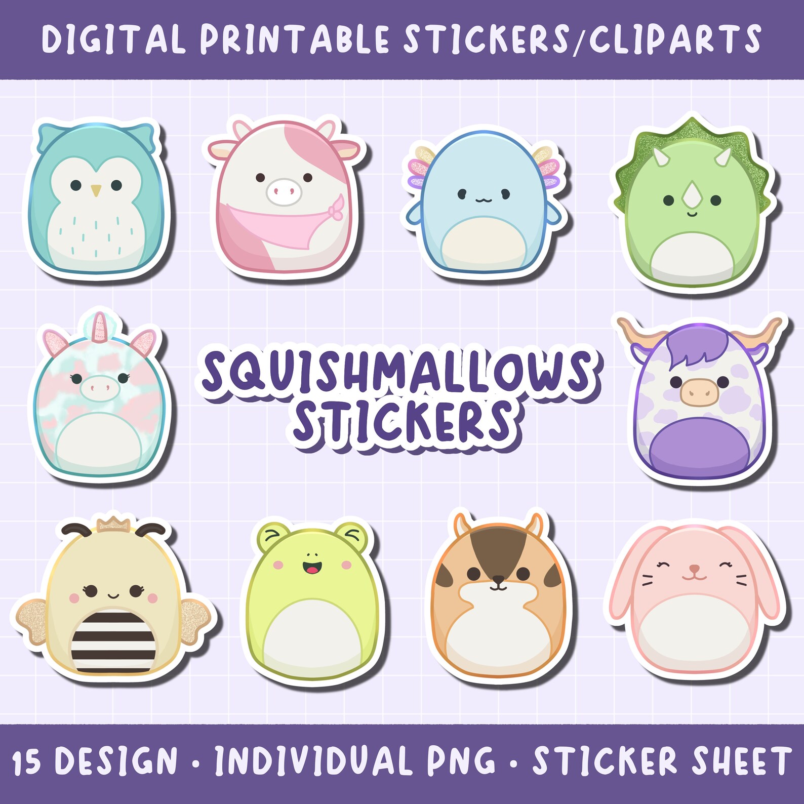 Squishmallows Sticker Set Printable Kawaii Sticker Sheet - Etsy UK