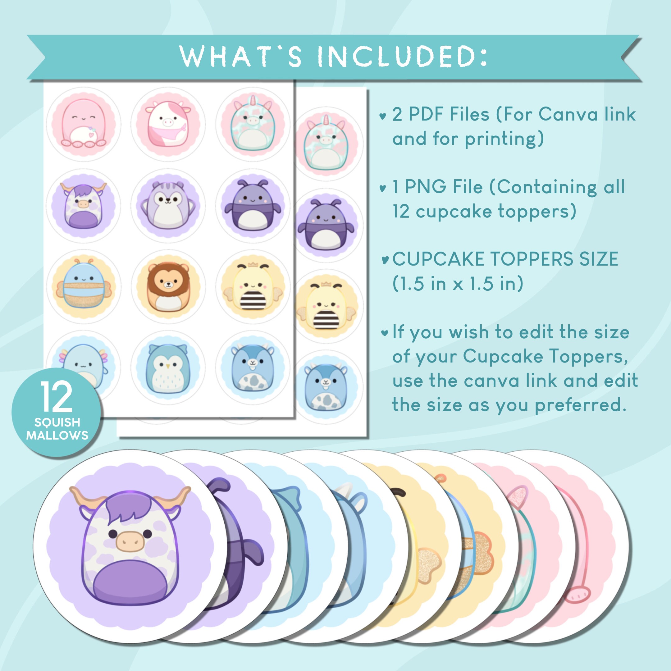 Printable Squishmallows Cupcake Toppers Birthday Decoration Printable ...