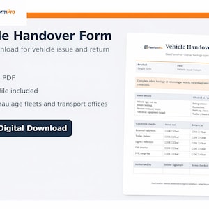Vehicle Handover Form, Fleet Sign Out Sheet, Editable PDF (Digital Download)
