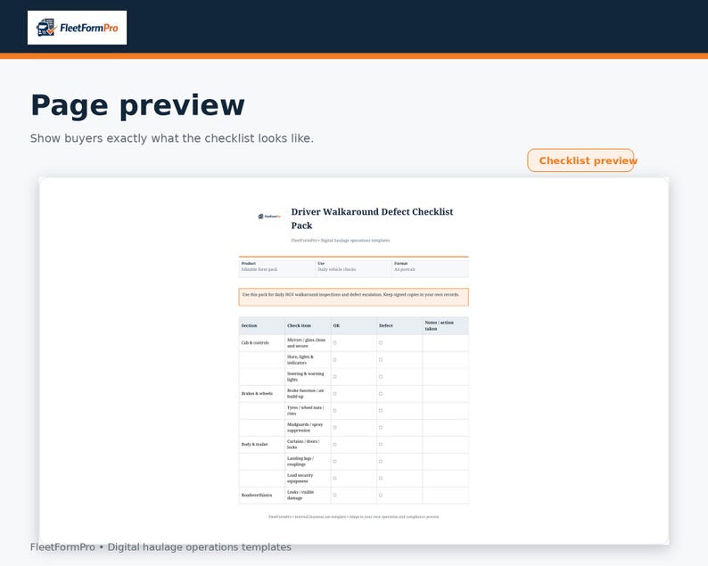 Defect Check Checklist HGV Driver Walkaround Defect Checklist, Daily Vehicle Check Sheet ...