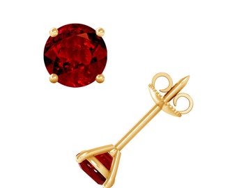 Natural Ruby Earrings Gold & Platinum High-Quality Gemstone Round Solitaire Stud Earrings for Women (1.30cttw)