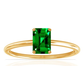 Emerald Engagement Ring, Prong Set Emerald Cut Natural Solitaire Wedding Ring for Women, Gold/Platinum Ring