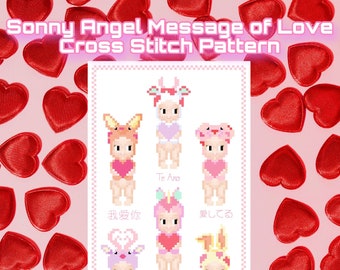 Sonny Angel Message of Love Series Inspired Cross Stitch Pattern - Sonny Angel Walentynki Dekoracja domu Wzór haftu krzyżykowego Prezent Romantyczny