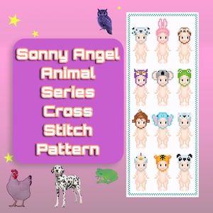 Patrón de punto de cruz inspirado en Sonny Angel de la serie Animal: patrón de ángel sonny, conejo, dálmata, mono, tigre, rana, oso, gallina linda decoración