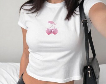 Cherry Heart Baby Tee, Coquette Baby Tee, Cherry T-Shirt, Valentine's Shirt, Cherry Tee, Y2k Baby Tee, Preppy Shirt, Cute Baby Tee, Pink tee