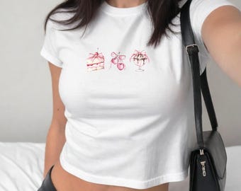 Cherry Baby Tee, Coquette Baby Tee, Pink Baby Tee, Y2k Baby Tee, 90s Baby Tee, Cute Baby Tee, Soft Girl Aesthetic, Coquette Cherry Baby Tee