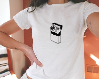 Cigarette Baby Tee, Y2k Baby Tee, Downtown Girl, Summer Baby Tee, Edgy Aesthetic, 90s Crop Top, 90s Baby Tee, Gen Z Baby Tee, Graphic Tee