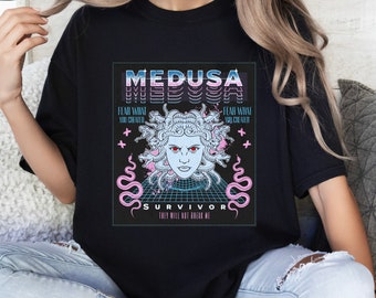 Medusa T-shirt, Medusa Statue Shirt, Streetwear, Pink and Blue, Medusa Accessories, Medusa Apparel, Medusa Shirt, Greek Mythology, Goddess