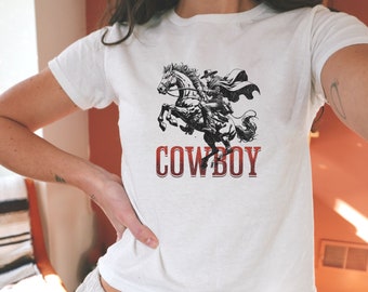 Cowboy Baby Tee, Western T-Shirt, Coastal Cowgirl, Western Baby Tee, Trendy Baby Tee, 90s Top, Gen Z Crop Top, Graphic Baby Tee, Cowgirl Tee