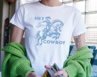 Hey Cowboy Baby Tee, Western Baby Tee, Western Shirt, Cowgirl Shirt, Country Girl Shirt, Coastal Cowgirl, Graphic Baby Tee y2k Baby tee, 90s