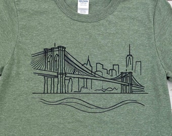Camiseta con arte lineal del puente de Brooklyn, camiseta minimalista de Nueva York