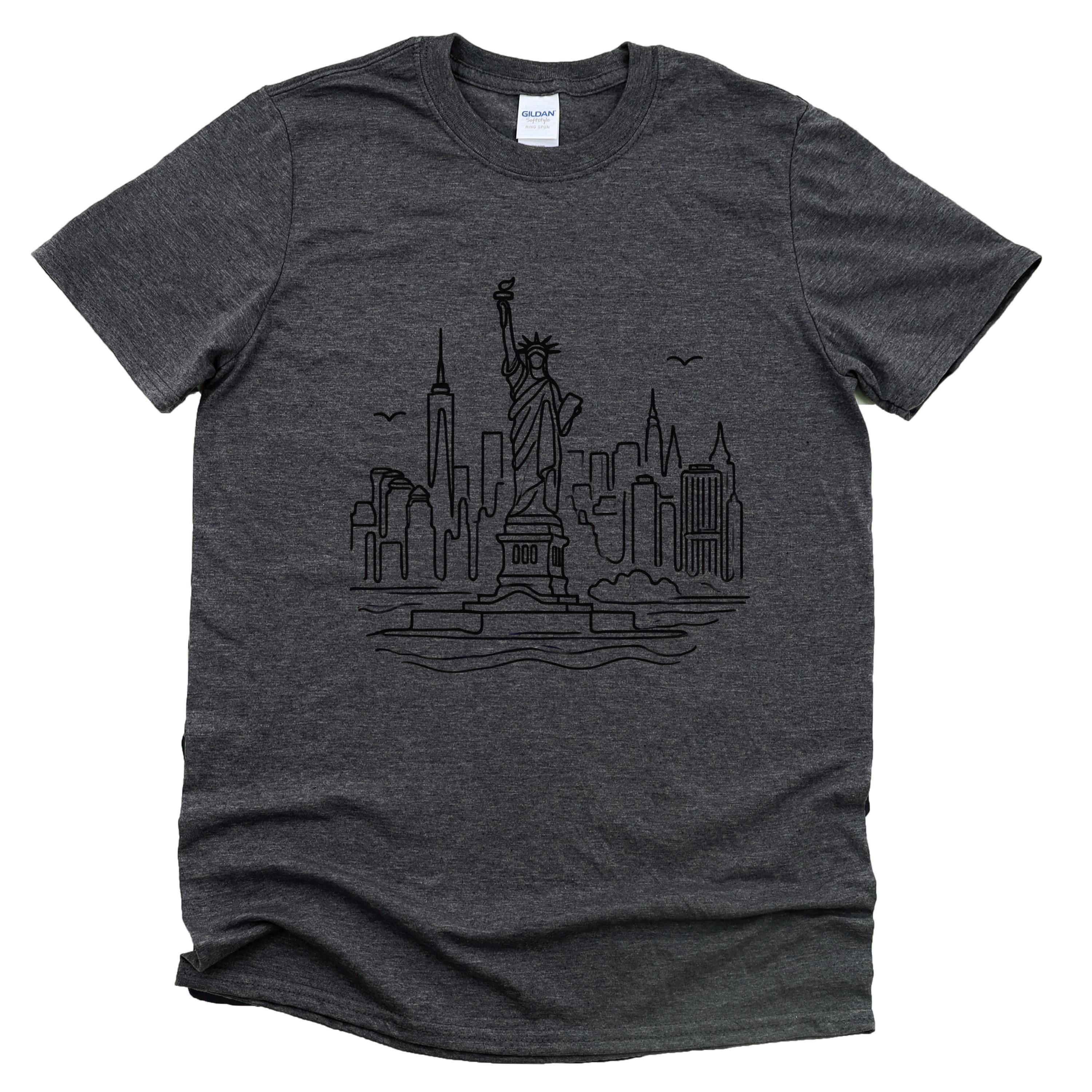 NYC Skyline Continuous Line Art T-shirt, Statue of Liberty Tee