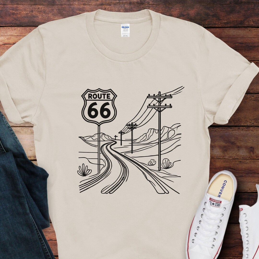 Route 66 Line Art T-shirt, Retro Travel Tee - Etsy