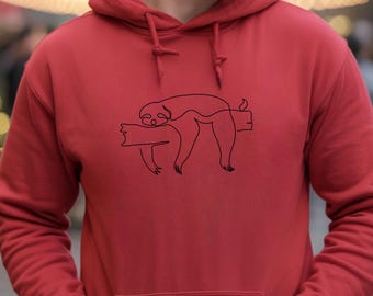 Sudadera con capucha con dibujo de línea continua de perezoso / Sudadera minimalista con dibujo de línea de perezoso