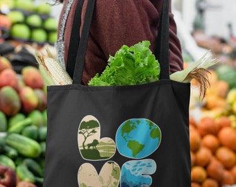 Organic Cotton 'LOVE' Earth Tote bag - Safari, Rainforest, Ocean, World Design