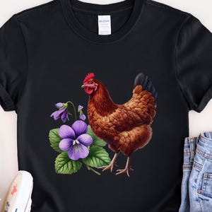 Rhode Island State Bird and Flower T-Shirt Rhode Island Red and Violet Watercolor Design