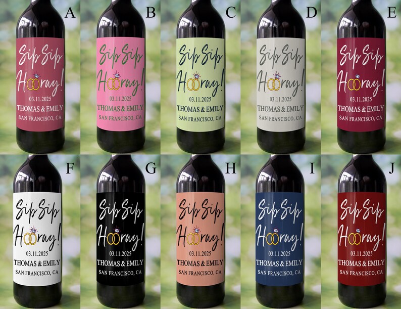 Sip Sip Hooray Wedding Wine Label, Personalized Engagement Wine Label ...
