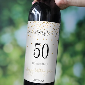 Cheers to 50 Beautiful Years Wine Labels, 50th Birthday Wine Labels, Any Age Milestone Birthday Wine Labels, Waterproof Wine Labels