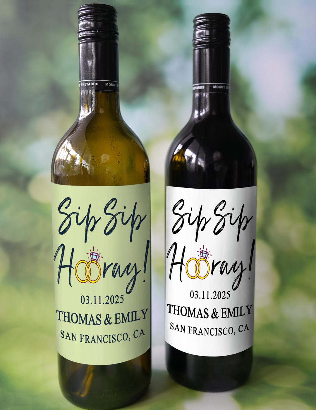 Sip Sip Hooray Wedding Wine Label, Personalized Engagement Wine Label ...