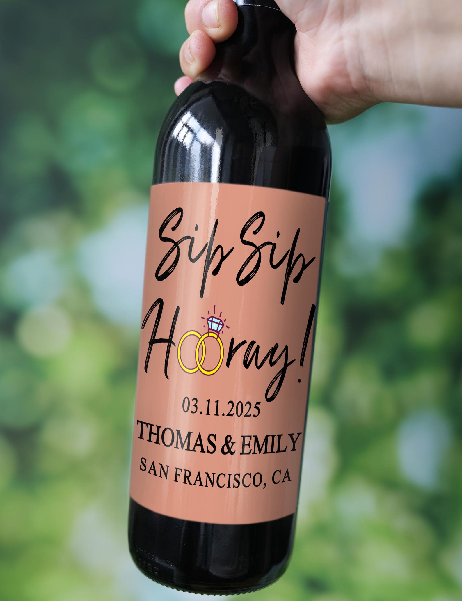 Sip Sip Hooray Wedding Wine Label, Personalized Engagement Wine Label ...