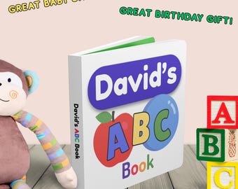 Personalized ABC Book, Board Book for Toddlers, Alphabet Book For Kids, Birthday Gift for Baby, Baby Shower Gift, First Birthday Gift