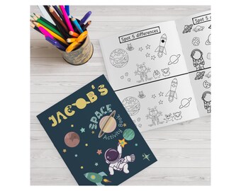 Space Book Personalized, Activity Book for Kids, Space Coloring Book, Custom Name Galaxy Book, Car Ride Activity Book, Art Booklet Gift