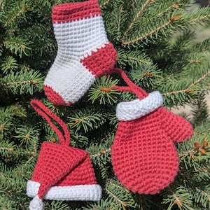 Crochet Christmas Ornament Pattern: Mitten, Sock, Santa Hat (PDF Pattern in English, US)