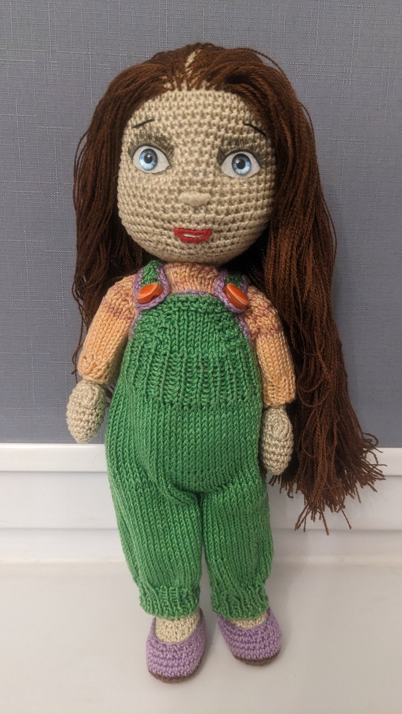 Beautiful Personalized Knitted Doll Betty With Long Hair. in One