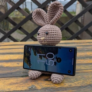Crochet Bunny Phone Stand Pattern PDF US terms, Amigurumi Phone Holder, Cute Desk Accessory, Phone Accessories Craft English Pattern