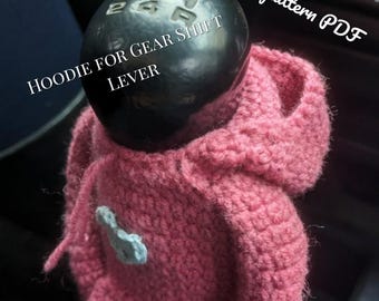 Crochet Pattern Hoodie for Gear Shift Lever, PDF pattern with photo tutorial in English (US), Car Shifter Knob Cover with Heart, Gift
