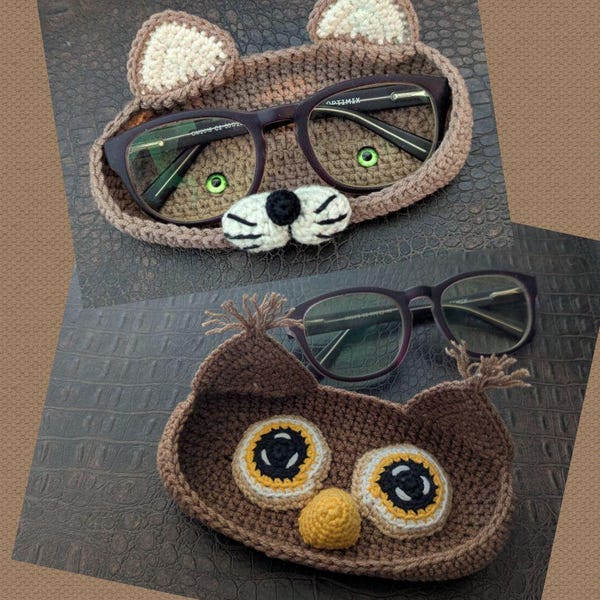 Crochet Pattern Glasses Holder: Owl, Cat. (PDF in US terms)