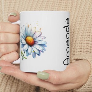 Personalized Daisy Ceramic Mug, Floral Mama Mug, April Birthday Mug, Flower Lover Gift, Botanical Drinkware, Gardener&#39;s Mug, April Birthday