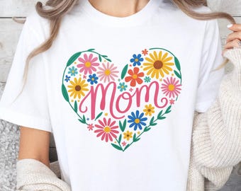 T-shirt pour maman coeur fleur, chemise fête des mères, cadeau d'anniversaire pour maman, chemise fleurie fête des mères, chemise maman fleur, cadeau première fois pour maman