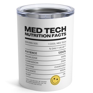 Med Tech Nutrition Facts Insulated Mug, Medical Technologist Gift, Clinical Laboratory Sciences, Laboratory Technician Gift, Laboratory Mug