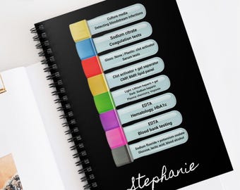 Cahier à spirales pour prélèvement sanguin sur ordre de tirage, carnet de notes technique de laboratoire personnalisé, cadeau personnalisé pour un diplômé de phlébotomie, idée cadeau pour la semaine de laboratoire