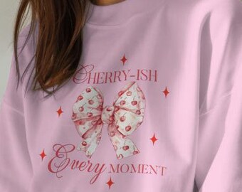 Coquette Cherry Bow Sweatshirt, Coquette Crewneck, Cherry Valentine Sweatshirt, Pink Bow Sweatshirt, Soft Girl Aesthetics, Cherry Lovers