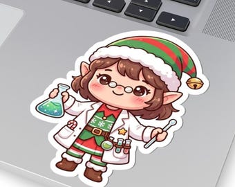 Pegatina de laboratorio de científico elfo navideño / Regalo navideño para laboratorio