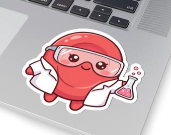 Sticker scientifique globulaire rouge, sticker science de laboratoire, petits cadeaux pour la semaine du labo, semaine du laboratoire 2026, cadeau tech Med, cadeaux STEM