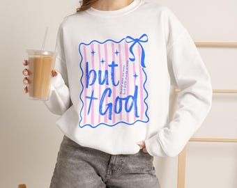 Sweat-shirt chrétien « Mais Dieu », Sweat-shirt d'été fluo, Cadeau de baptême pour ado, Idée cadeau chrétien, Vêtements inspirés par la foi, Sweat-shirt chrétien