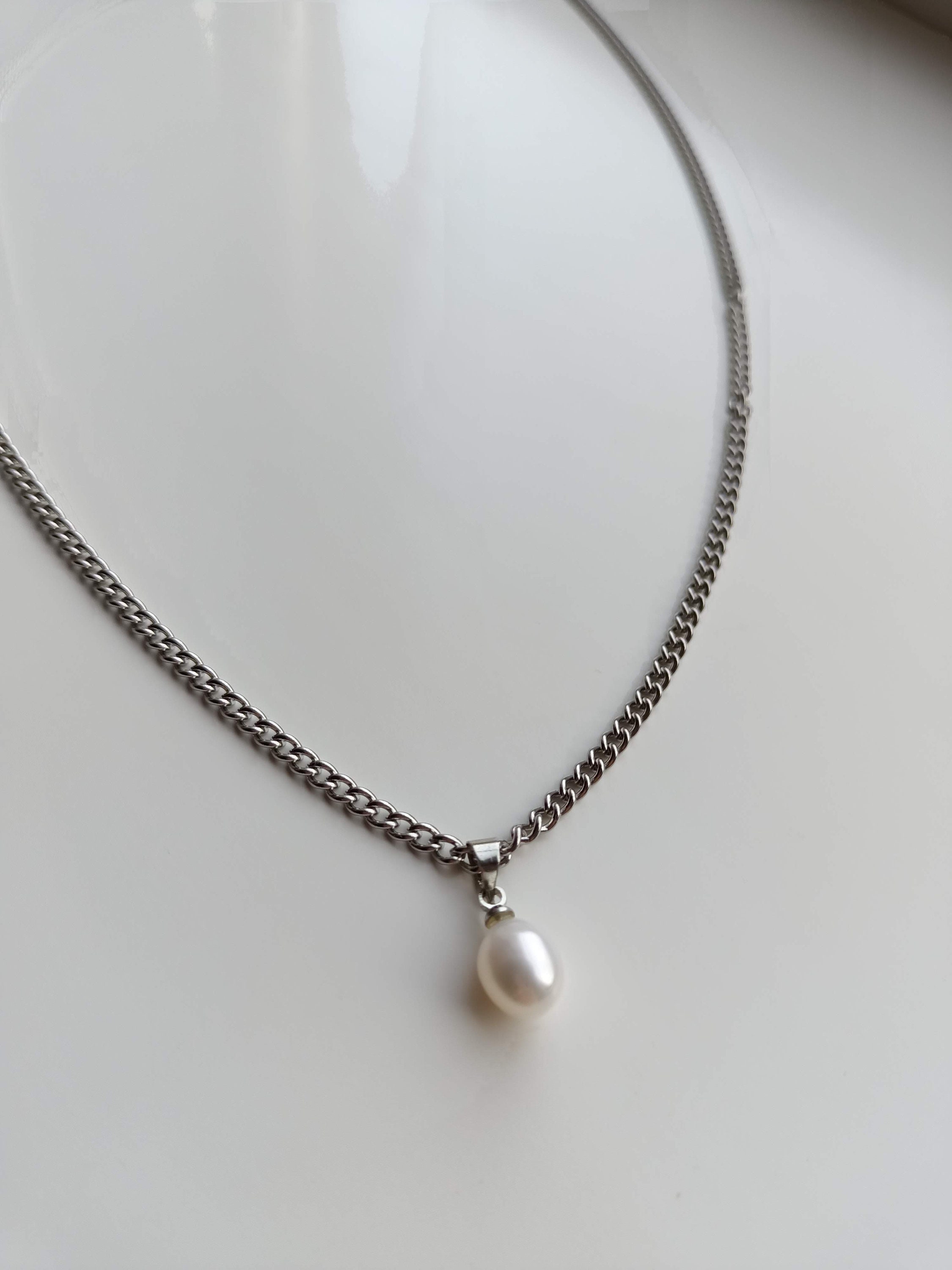 Mens Pearl Necklace,real Pearl Beaded Charm Chain Choker,y2k