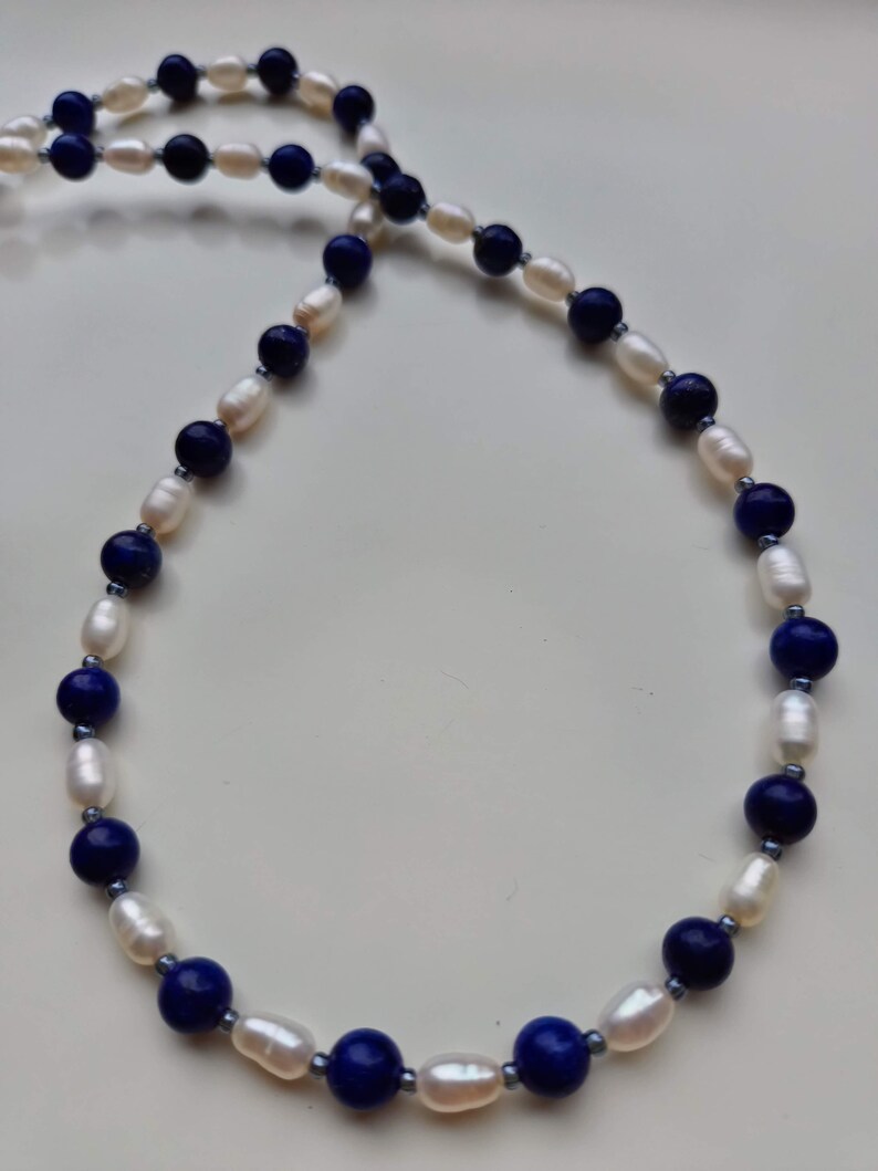 Mens Real Pearl Necklace,blue Lapis Beaded Surfer Y2k Choker,gift