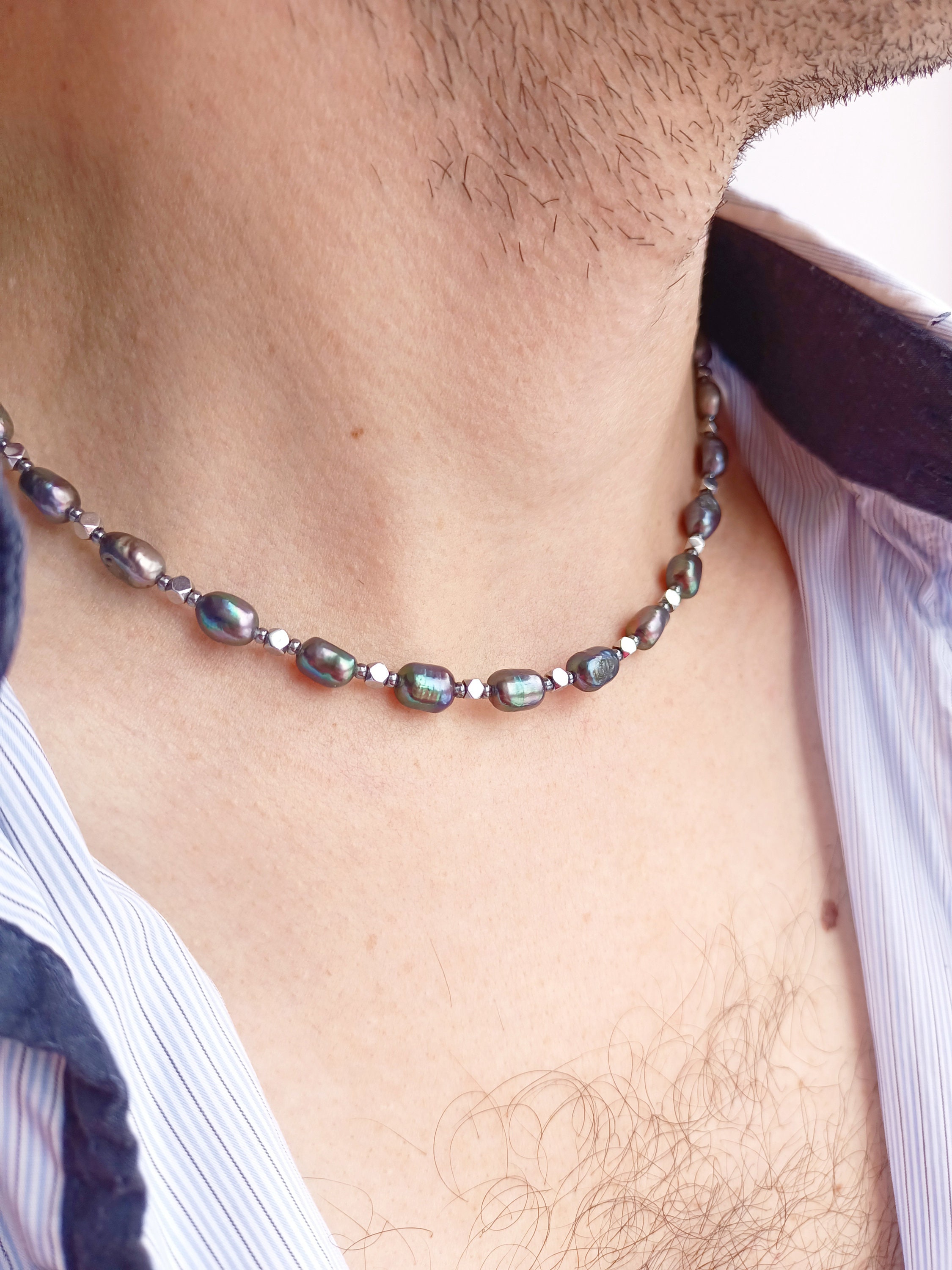 【HYERES LOR】23SS★ H edition Dark Gray Pearl Bead Necklace CHICO'S Gray 10mm Faux Pearl, Crystal Beaded Necklace, Long